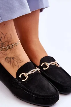 Boto Mokasyny Damskie Zamszowe*Klasyczne Zamszowe Mokasyny Z Ozdobą Czarne Amera