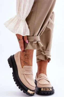 Hot Boto Klasyczne Zamszowe Mokasyny Z Ozdobą Beżowe Monaro