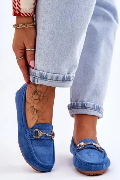 Damskie Boto Klasyczne Zamszowe Mokasyny Z Ozdobą Niebieskie Arla