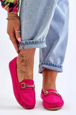Boto Mokasyny Damskie Zamszowe*Klasyczne Zamszowe Mokasyny Z Ozdobą Fuksja Arla