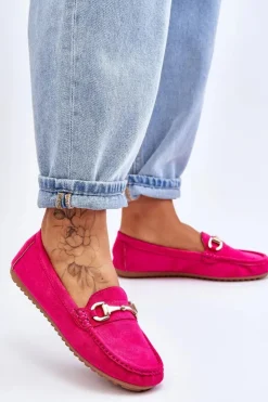 Boto Mokasyny Damskie Zamszowe*Klasyczne Zamszowe Mokasyny Z Ozdobą Fuksja Arla