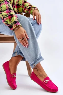 Boto Mokasyny Damskie Zamszowe*Klasyczne Zamszowe Mokasyny Z Ozdobą Fuksja Arla