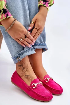 Boto Mokasyny Damskie Zamszowe*Klasyczne Zamszowe Mokasyny Z Ozdobą Fuksja Arla