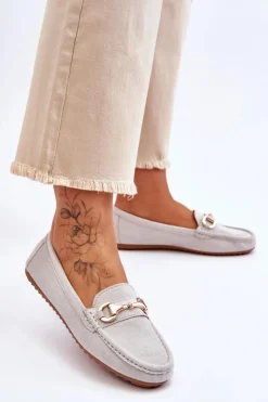 Discount Boto Klasyczne Zamszowe Mokasyny Z Ozdobą Szare Arla