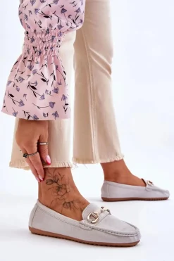 Discount Boto Klasyczne Zamszowe Mokasyny Z Ozdobą Szare Arla