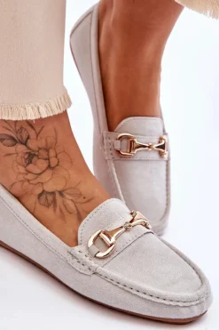 Discount Boto Klasyczne Zamszowe Mokasyny Z Ozdobą Szare Arla