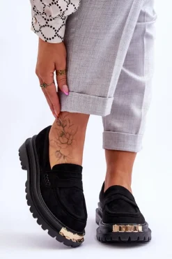 Sale Boto Klasyczne Zamszowe Mokasyny Z Ozdobą Czarne Monaro