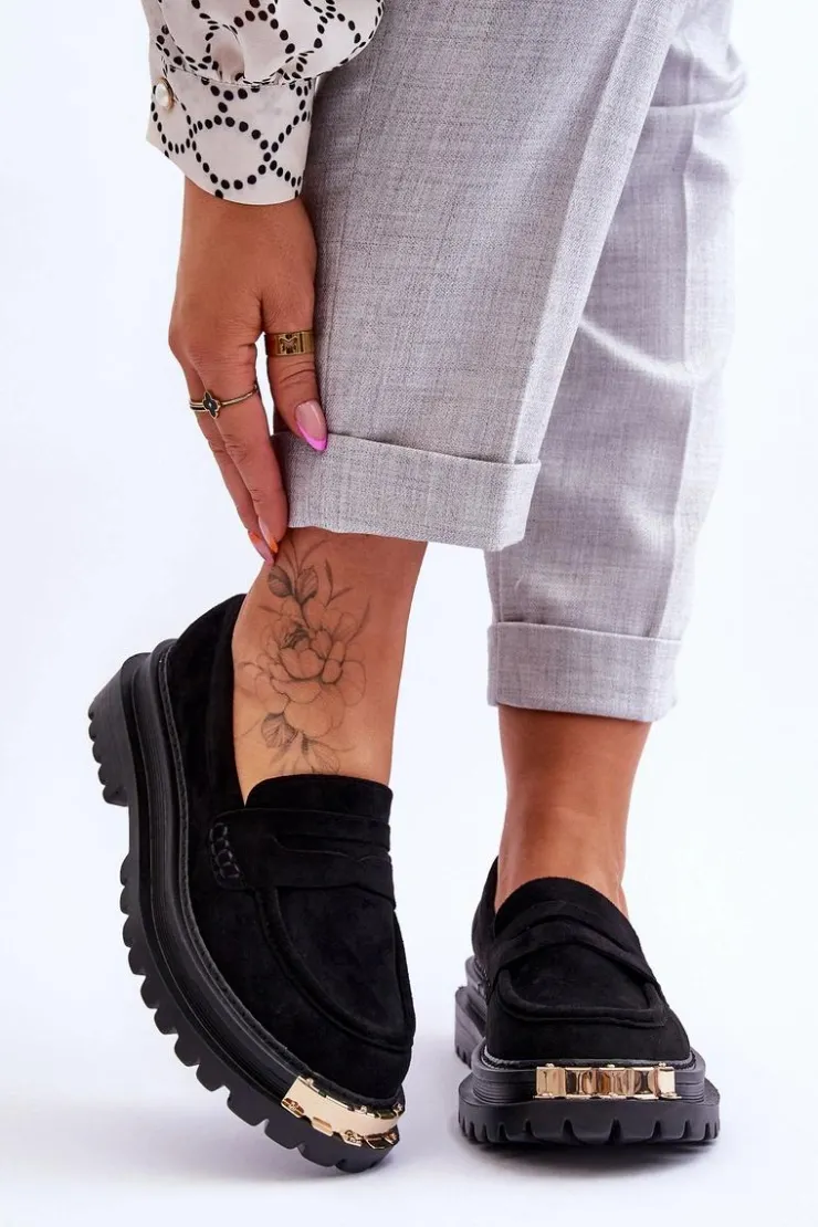 Sale Boto Klasyczne Zamszowe Mokasyny Z Ozdobą Czarne Monaro