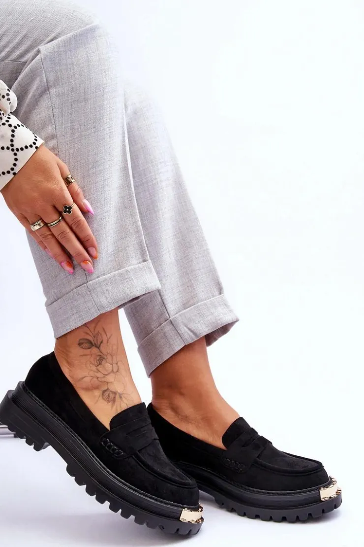 Sale Boto Klasyczne Zamszowe Mokasyny Z Ozdobą Czarne Monaro