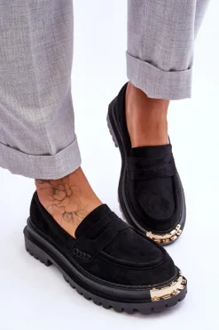 Sale Boto Klasyczne Zamszowe Mokasyny Z Ozdobą Czarne Monaro