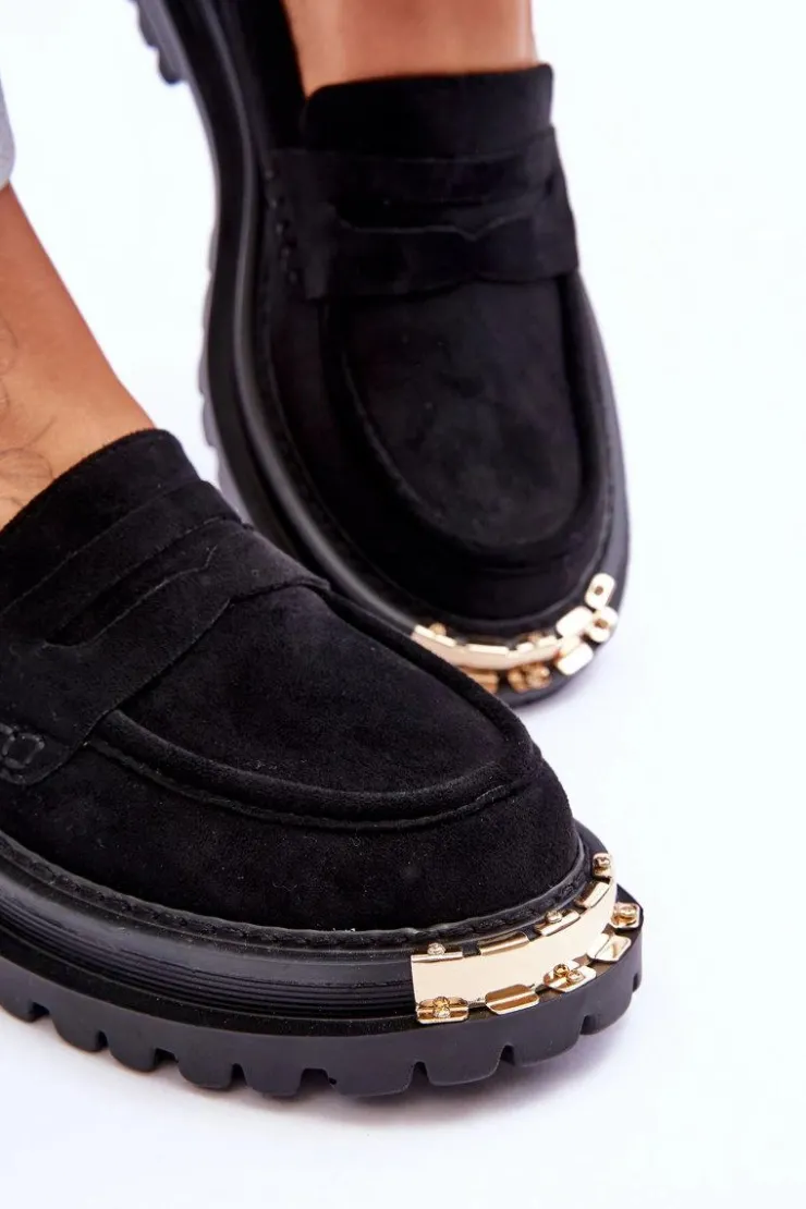 Sale Boto Klasyczne Zamszowe Mokasyny Z Ozdobą Czarne Monaro