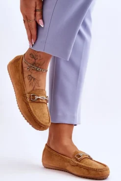 Damskie Boto Klasyczne Zamszowe Mokasyny Z Ozdobą Camel Amera