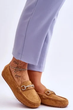 Damskie Boto Klasyczne Zamszowe Mokasyny Z Ozdobą Camel Amera