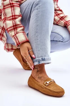 Boto Mokasyny Damskie Zamszowe*Klasyczne Zamszowe Mokasyny Z Ozdobą Camel Arla