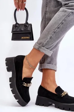 Hot Boto Klasyczne Zamszowe Mokasyny Na Masywnej Platformie Czarne Catch Me!