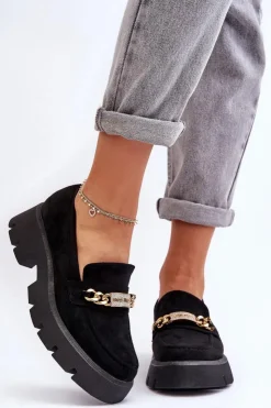 Hot Boto Klasyczne Zamszowe Mokasyny Na Masywnej Platformie Czarne Catch Me!