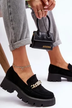 Hot Boto Klasyczne Zamszowe Mokasyny Na Masywnej Platformie Czarne Catch Me!