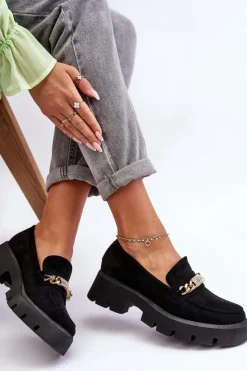 Hot Boto Klasyczne Zamszowe Mokasyny Na Masywnej Platformie Czarne Catch Me!