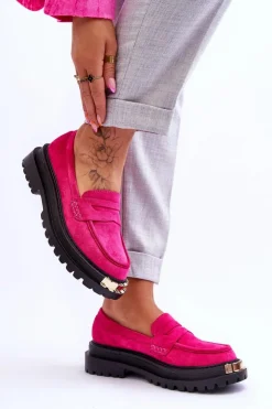 Boto Mokasyny Damskie Zamszowe*Klasyczne Zamszowe Mokasyny Z Ozdobą Fuksja Monaro