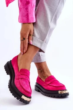 Boto Mokasyny Damskie Zamszowe*Klasyczne Zamszowe Mokasyny Z Ozdobą Fuksja Monaro