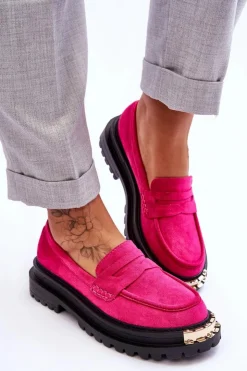 Boto Mokasyny Damskie Zamszowe*Klasyczne Zamszowe Mokasyny Z Ozdobą Fuksja Monaro