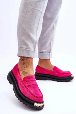 Boto Mokasyny Damskie Zamszowe*Klasyczne Zamszowe Mokasyny Z Ozdobą Fuksja Monaro
