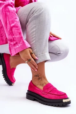 Boto Mokasyny Damskie Zamszowe*Klasyczne Zamszowe Mokasyny Z Ozdobą Fuksja Monaro