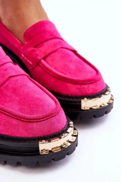 Boto Mokasyny Damskie Zamszowe*Klasyczne Zamszowe Mokasyny Z Ozdobą Fuksja Monaro