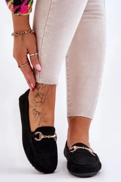 Damskie Boto Klasyczne Zamszowe Mokasyny Z Ozdobą Czarne Arla