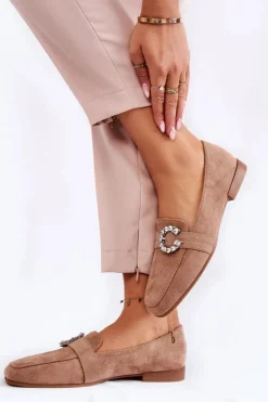 Damskie Boto Klasyczne Zamszowe Mokasyny Ciemnobeżowe Halla