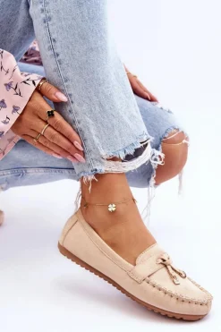 Damskie Boto Klasyczne Zamszowe Mokasyny Beżowe Good Time