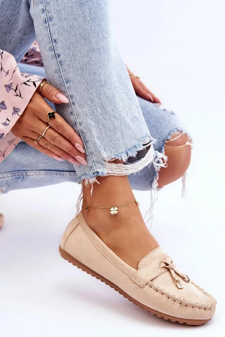 Damskie Boto Klasyczne Zamszowe Mokasyny Beżowe Good Time