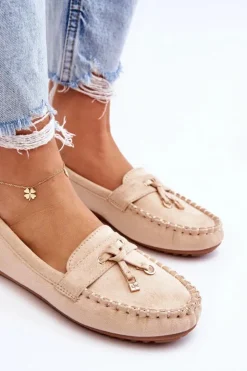 Damskie Boto Klasyczne Zamszowe Mokasyny Beżowe Good Time