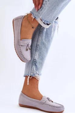 Damskie Boto Klasyczne Zamszowe Mokasyny Szare Good Time