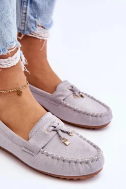 Damskie Boto Klasyczne Zamszowe Mokasyny Szare Good Time