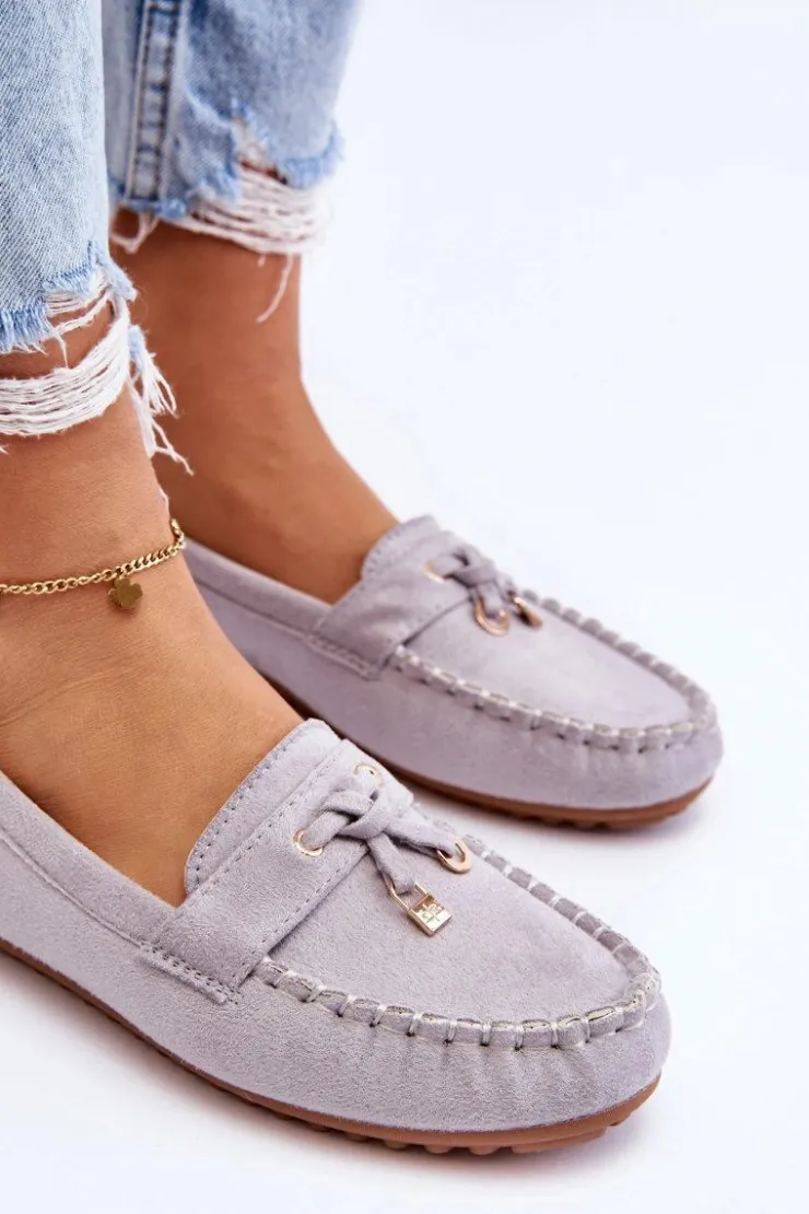 Damskie Boto Klasyczne Zamszowe Mokasyny Szare Good Time