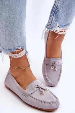 Damskie Boto Klasyczne Zamszowe Mokasyny Szare Good Time