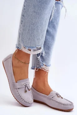 Damskie Boto Klasyczne Zamszowe Mokasyny Szare Good Time