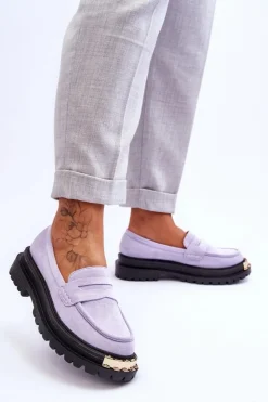 New Boto Klasyczne Zamszowe Mokasyny Z Ozdobą Fioletowe Monaro