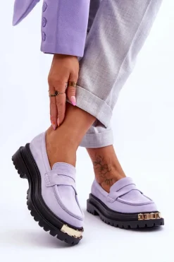 New Boto Klasyczne Zamszowe Mokasyny Z Ozdobą Fioletowe Monaro