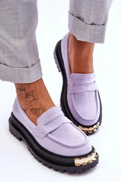 New Boto Klasyczne Zamszowe Mokasyny Z Ozdobą Fioletowe Monaro