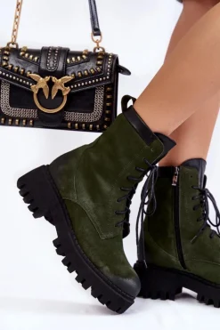 Outlet Boto Klasyczne Zamszowe Ocieplane Botki Zielone Lemar Caima