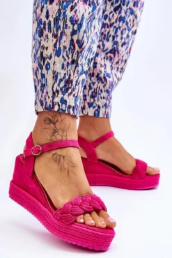 Damskie Boto Klasyczne Zamszowe Sandały Na Koturnie Fuksja Denisse