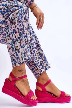 Damskie Boto Klasyczne Zamszowe Sandały Na Koturnie Fuksja Denisse