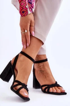 Damskie Boto Klasyczne Zamszowe Sandały Na Słupku Czarne Bernett