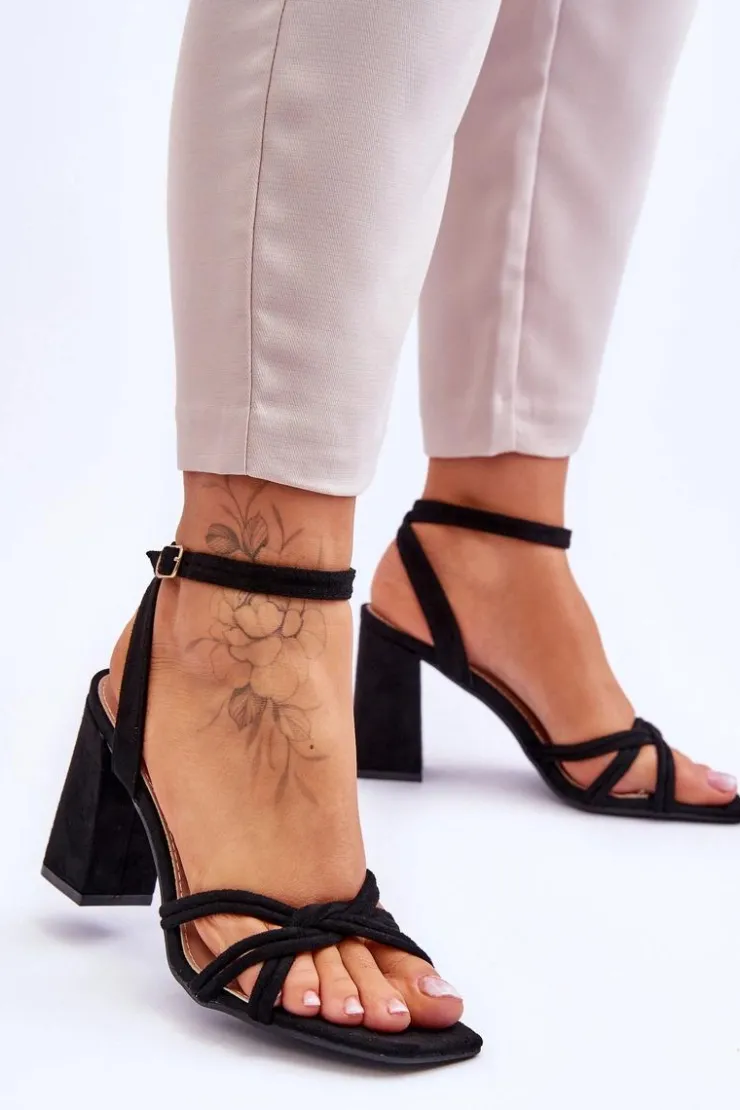 Damskie Boto Klasyczne Zamszowe Sandały Na Słupku Czarne Bernett