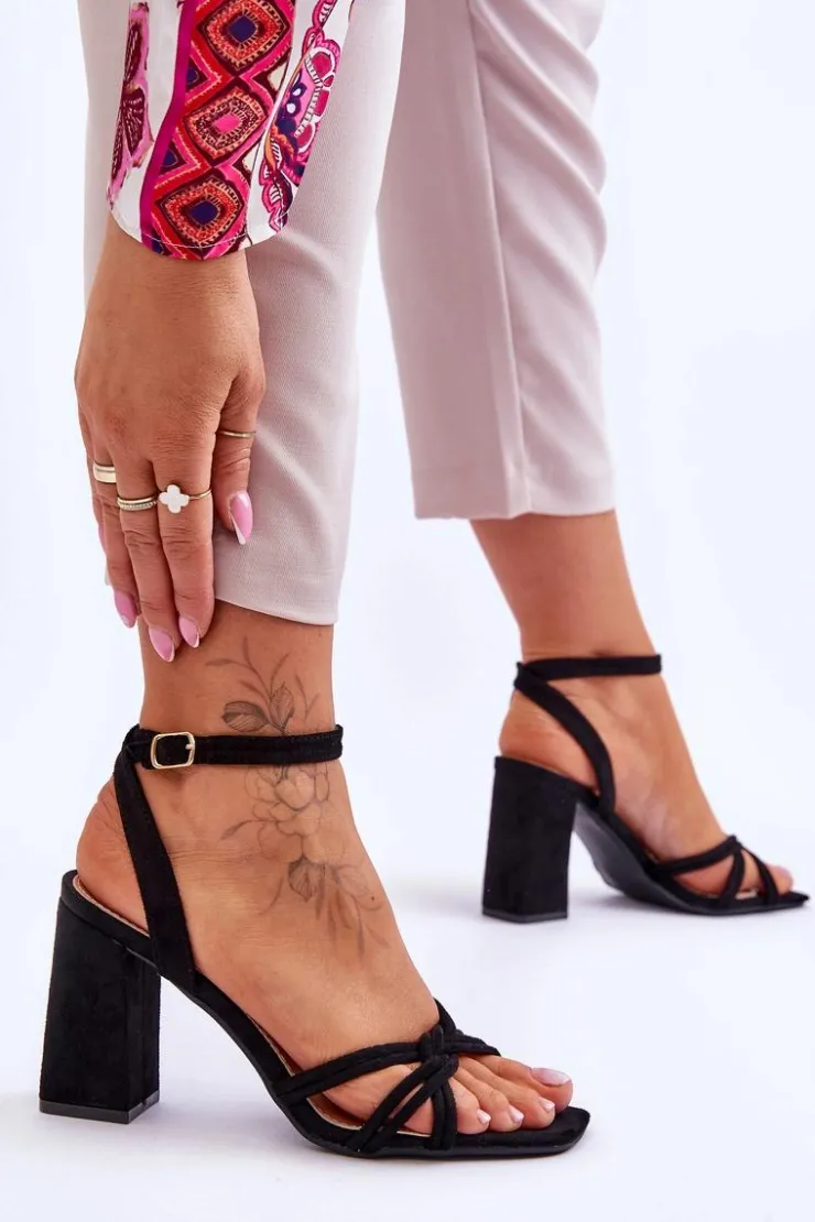 Damskie Boto Klasyczne Zamszowe Sandały Na Słupku Czarne Bernett