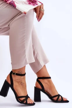 Damskie Boto Klasyczne Zamszowe Sandały Na Słupku Czarne Bernett