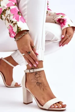 Damskie Boto Klasyczne Zamszowe Sandały Na Słupku Jasnobeżowe Amina