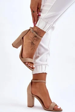 Discount Boto Klasyczne Zamszowe Sandały Na Słupku Beżowe Amina